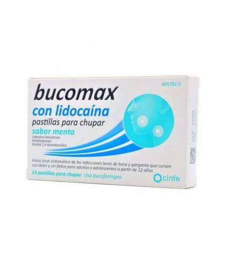 BUCOMAX con lidocaína 24past para chupar sabor menta Dolor de garganta