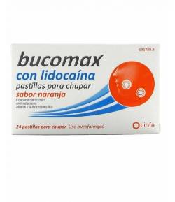 BUCOMAX con lidocaína 24past para chupar sabor naranja