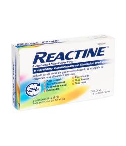 Reactine Cetirizina/Pseudoefedrina 5mg/120mg 14 Comprimidos de liberación prolongada Alergias