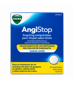 Angistop 5mg/1mg 24 comprimidos sabor limón VICKS Dolor de garganta