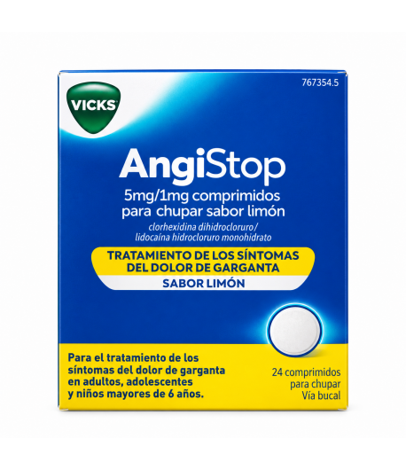 Angistop 5mg/1mg 24 comprimidos sabor limón VICKS Dolor de garganta